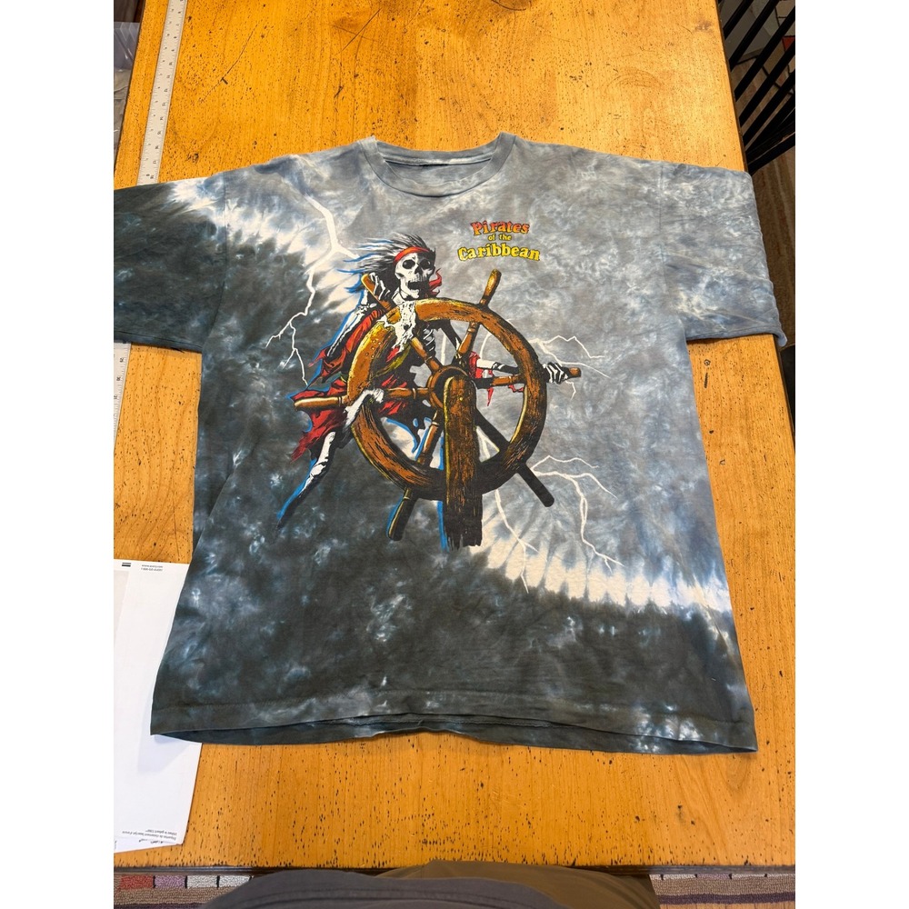 Disney Pirates of the Caribbean XL Vintage Tie Dye Skeleton Graphic T-Shirt Gray
